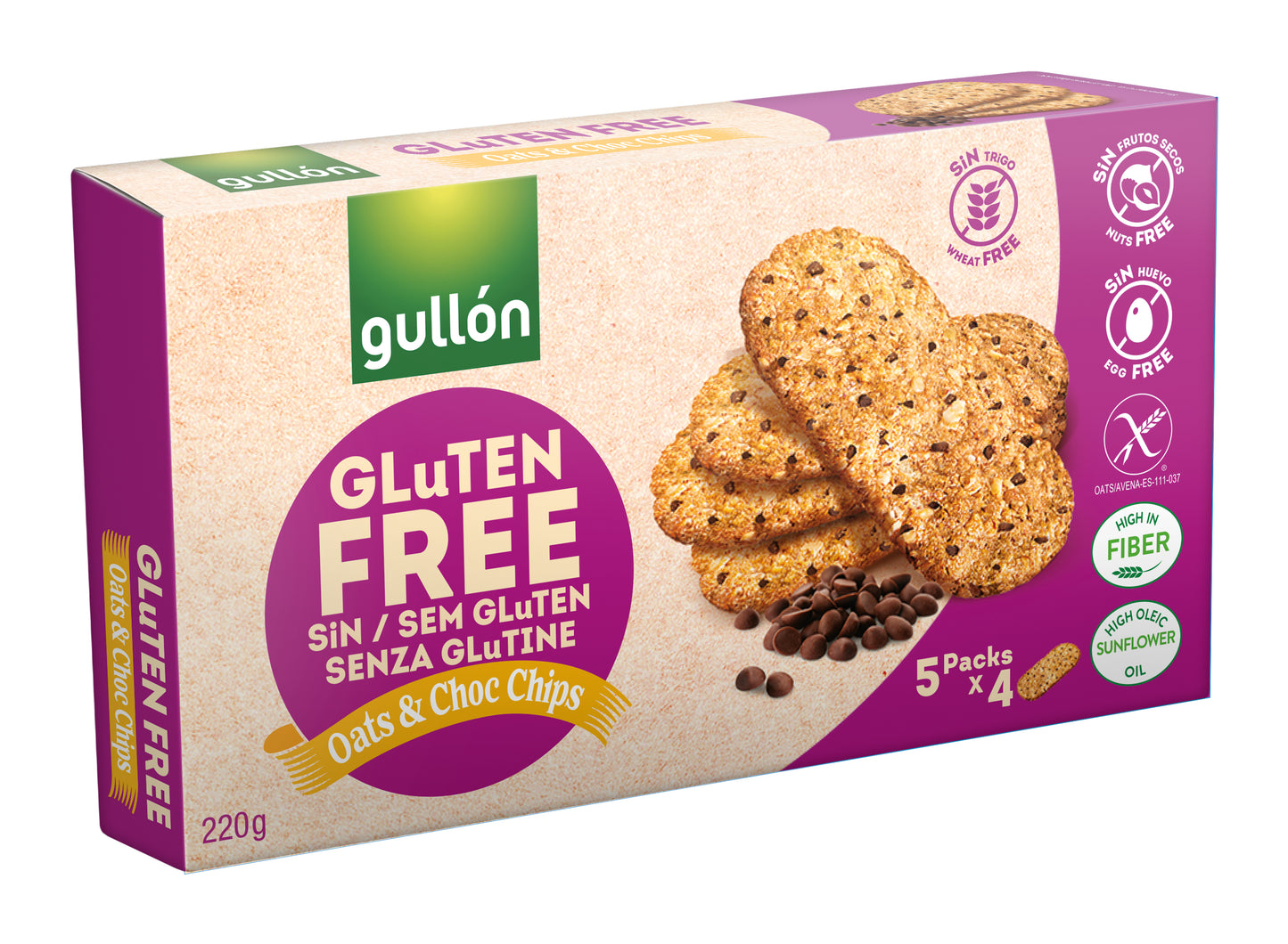 Gullon Glutenfrei Oats & Choc Chips 220g (5x40g) MHD: 12.06.2026