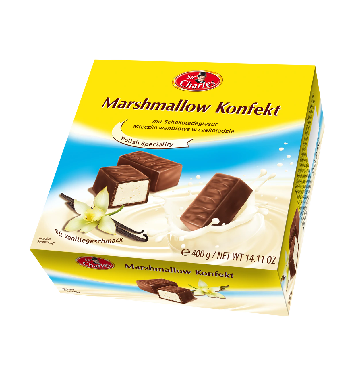 Sir Charles Ptasie Mleczko "Bird's Milk" Marshmallow Confecte avec le glaçage au chocolat 400G DDM: 26.06.25