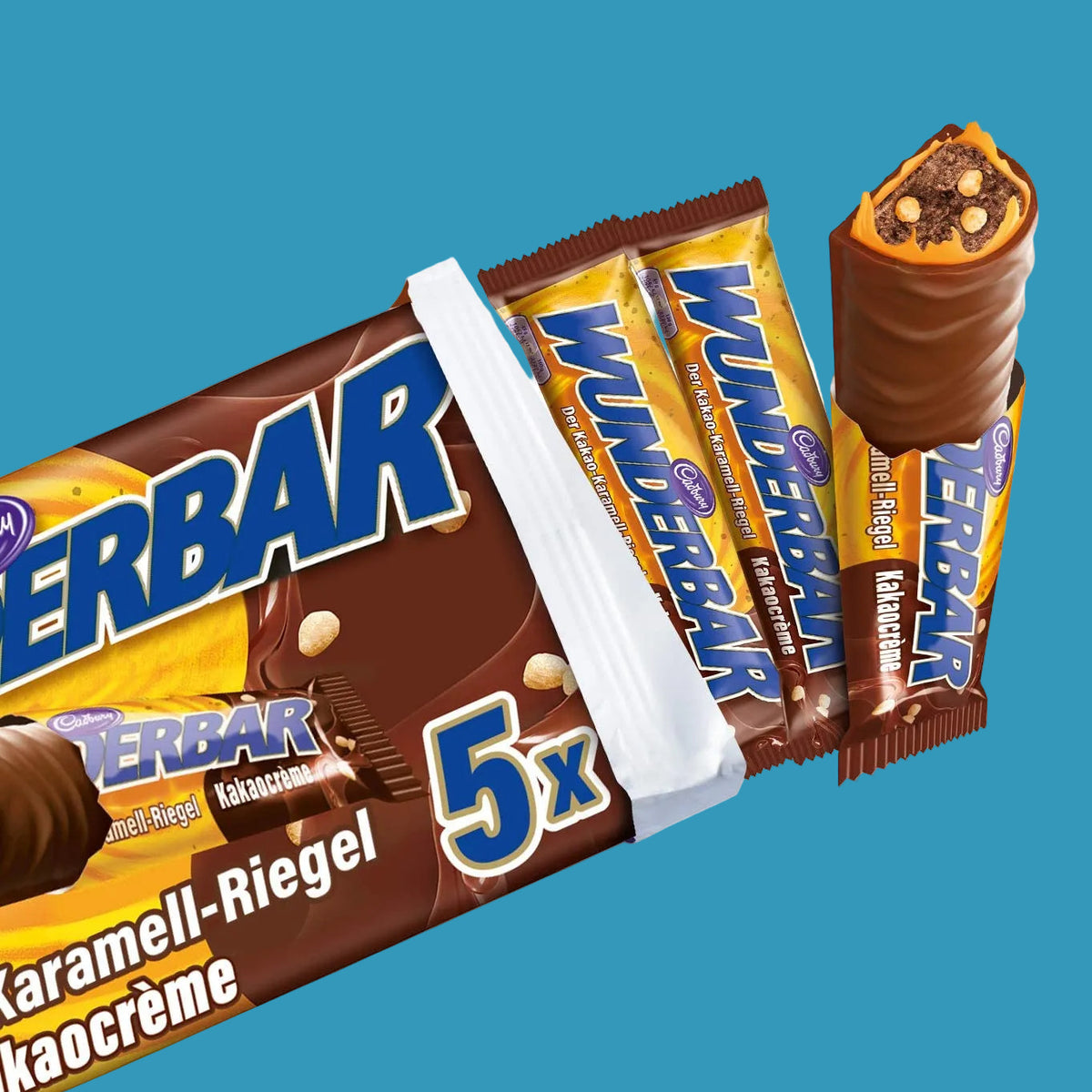 Cadbury Wunderbar, cacaokaramelrepen, cacaocrème, 5 x 37 g