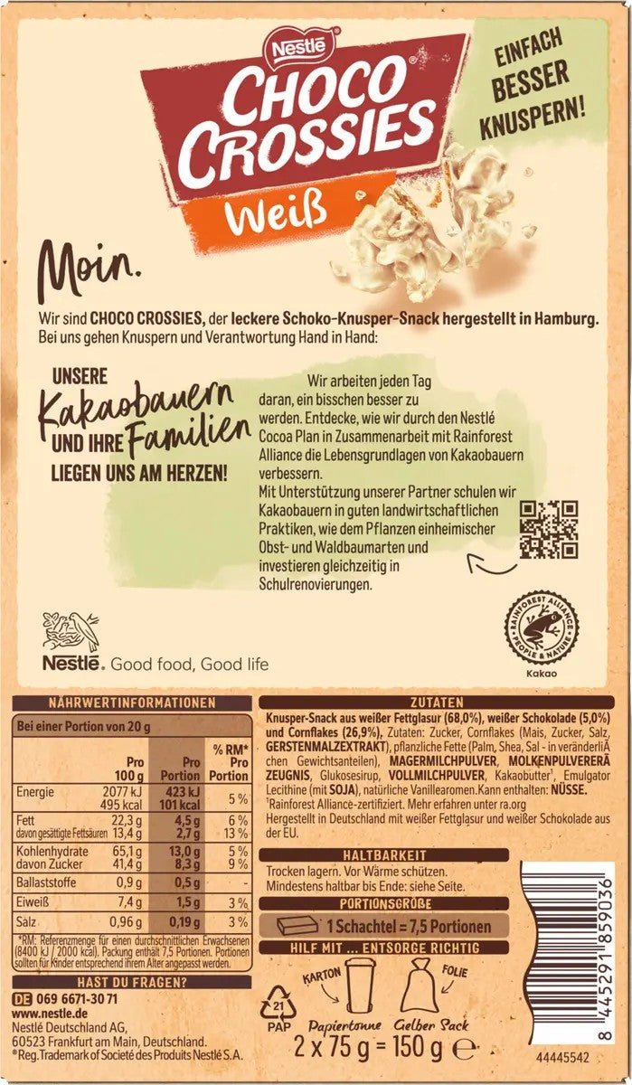 Nestlé Choco Crossies Weiß Rückseite