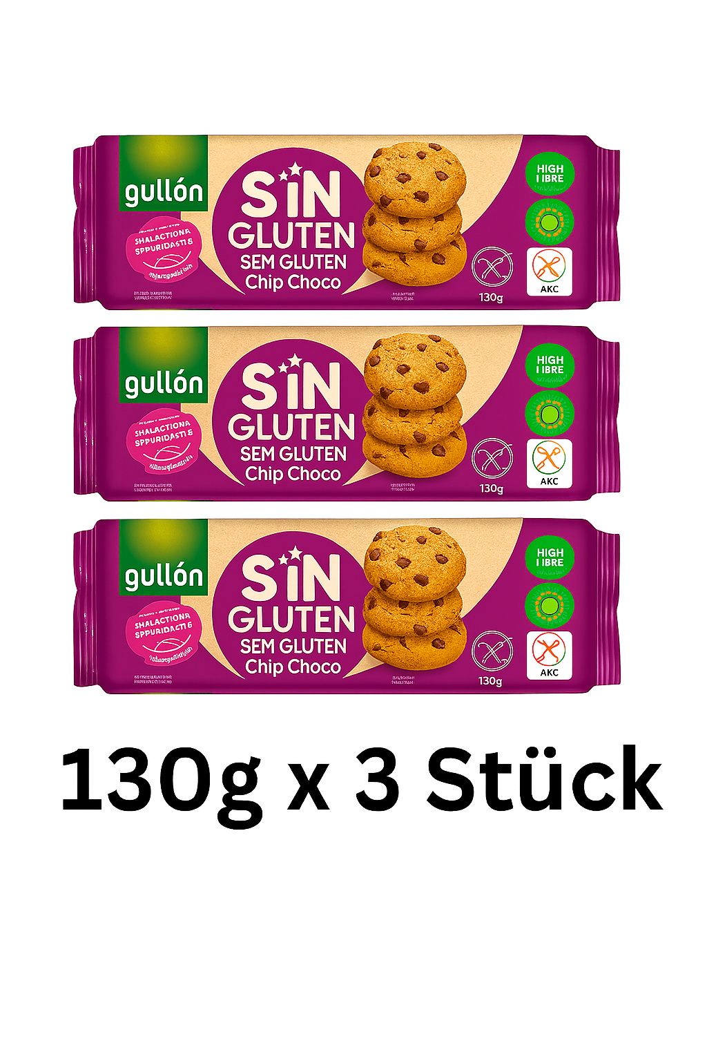 Gullon Chip choco Cookies glutenfrei 130g x 3 MHD:14.09.2026