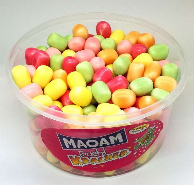 Maoam Kracher owocowe cukierki do żucia okrągła puszka 265 sztuk.