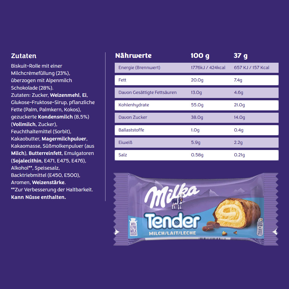 Zutaten & Nährwerte - Milka Tender Milch