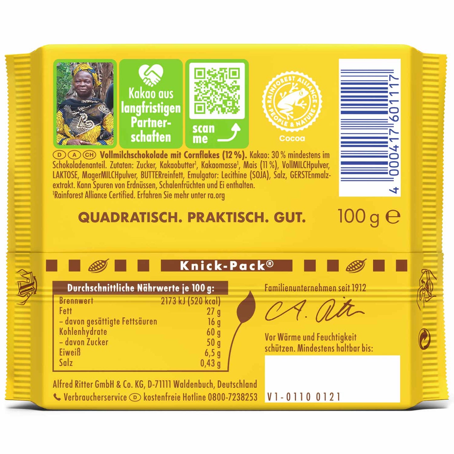 Ritter Sport Knusperflakes 100g MHD:07.08.2026