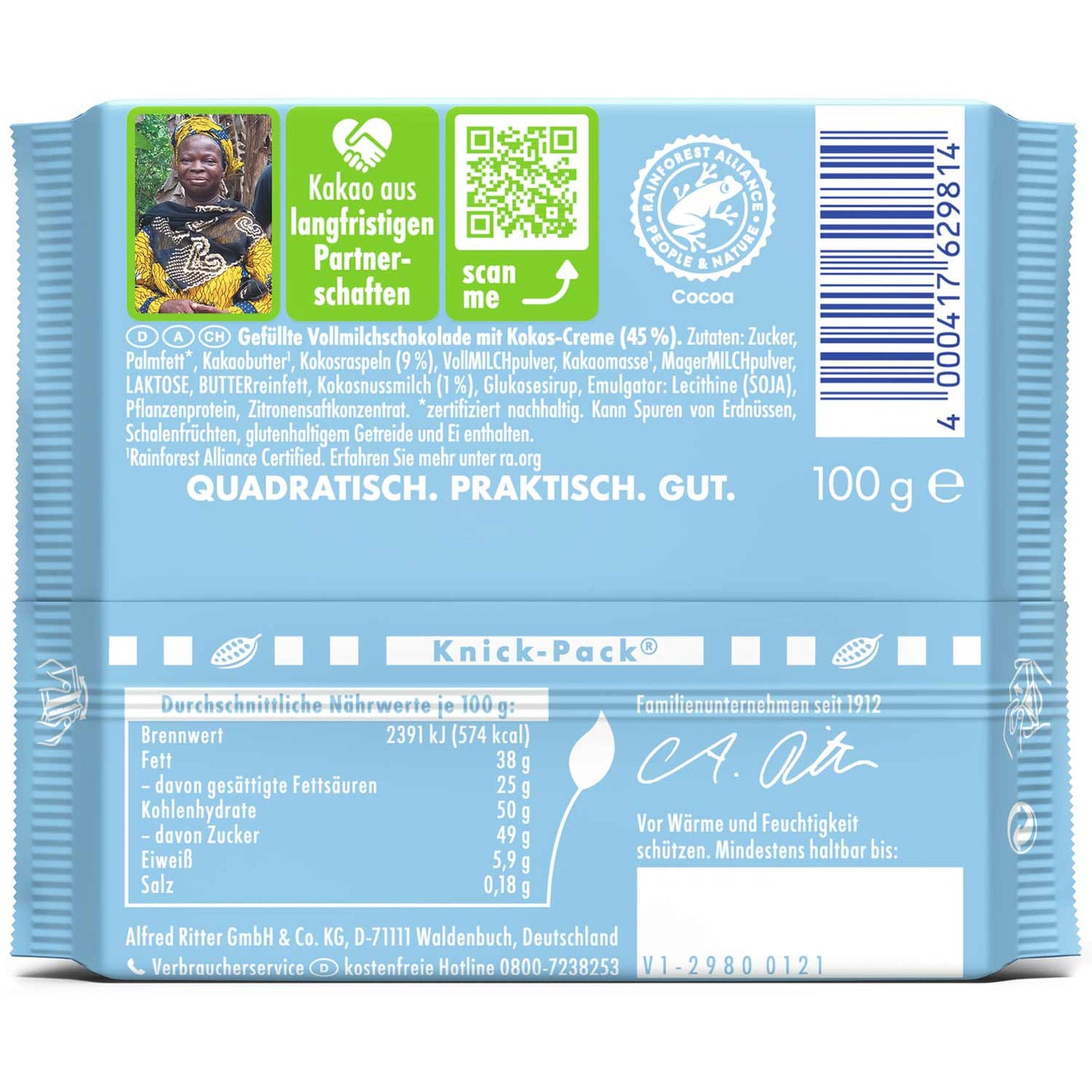 Ritter Sport Kokos 100g MHD:26.04.2026