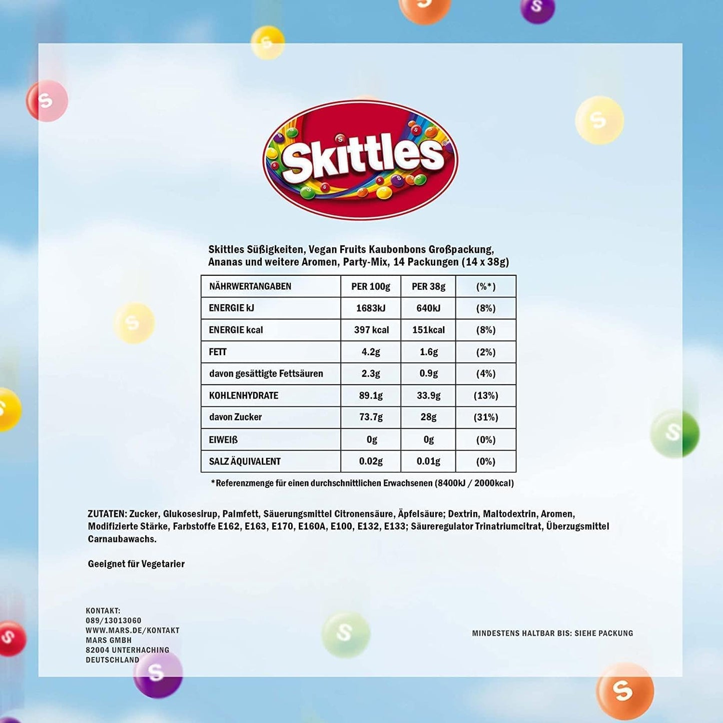 Skittles Fruit Nährwerttabelle