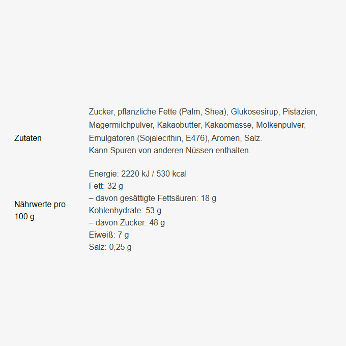 Mr. Bite Pistazien Strike Nährerttabelle