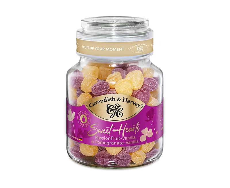 Cavendish & Harvey Sweet Hearts Pomegranate-Vanilla & Passionfruit-Vanilla 350g MHD:25.03.28