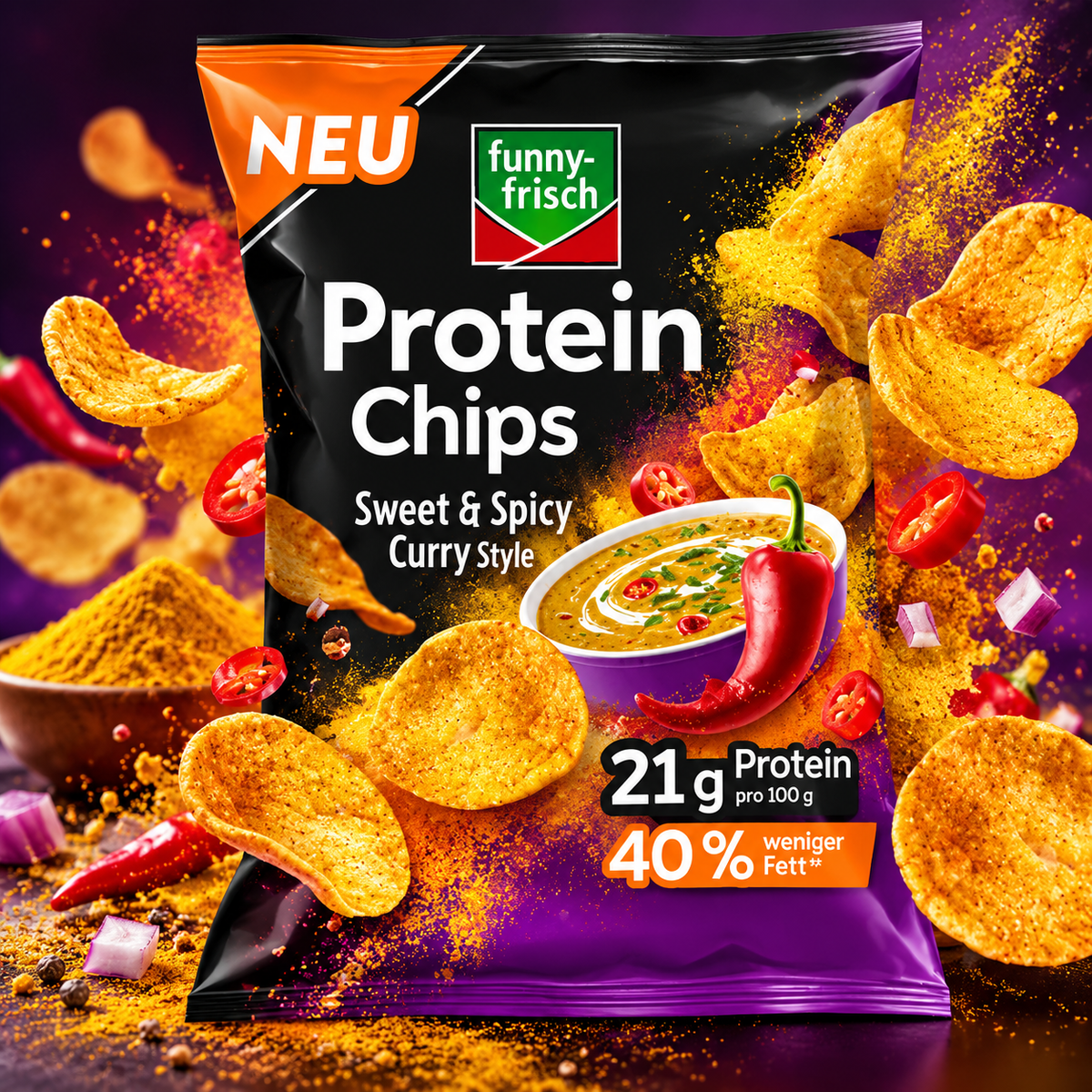 funny frisch Protein Chips Sweet & Spicy Curry Style 90 g