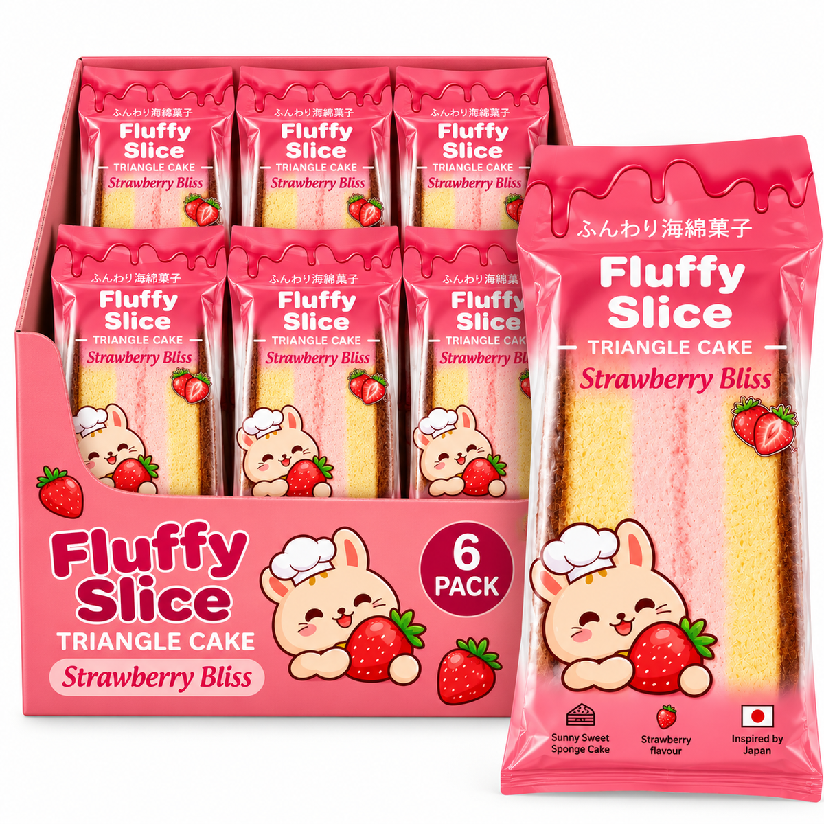 Fluffy Slice Triangle Cake Strawberry Bliss 6 x 95g
