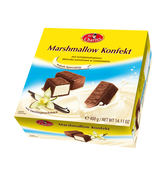 Sir Charles ptasie mleczko "Vogelmilch" Marshmallow Konfekt mit Schokoladeglasur 400g MHD: 26.06.25