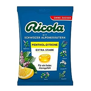 Ricola Menthol Zitrone extra stark, zuckerfrei, 75 g MHD: 31.03.25