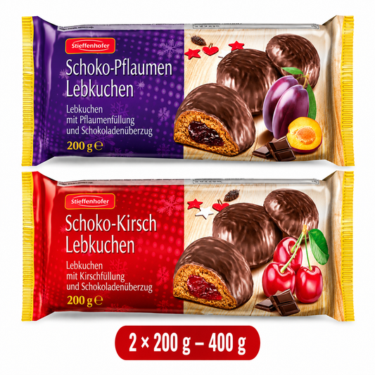 Stieffenhofer Schoko-Kirsch & Schoko-Pflaumen Lebkuchen 2 × 200 g – 400 g