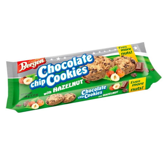 Les biscuits montent les noisettes aux pépites de chocolat, les biscuits avec des morceaux de chocolat et de noisettes, 100g DDM: 11.02.2026