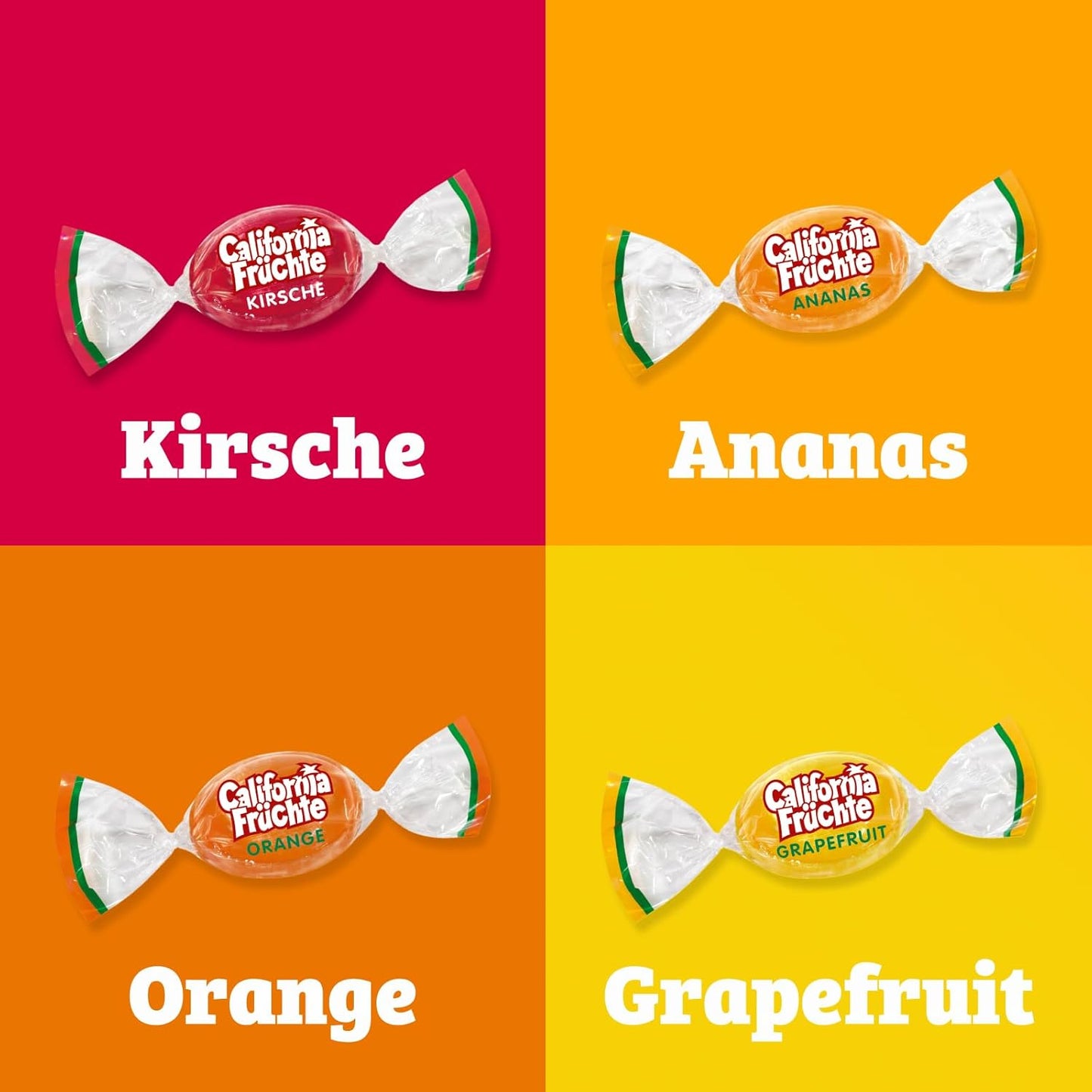 California Früchte – Gefüllte Bonbons mit Fruchtsaft – In vier verschiedenen Sorten