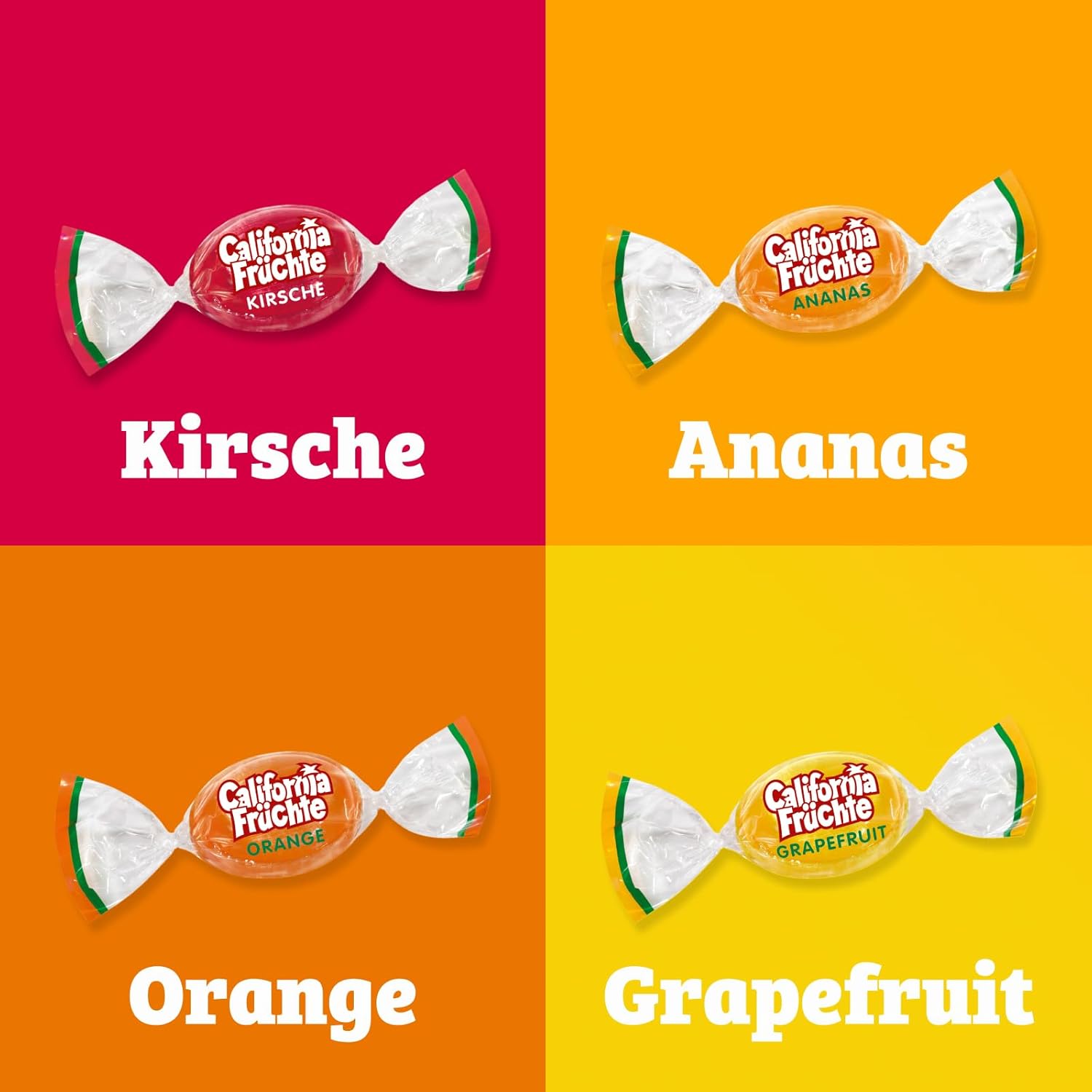 California Früchte – Gefüllte Bonbons mit Fruchtsaft – In vier verschiedenen Sorten