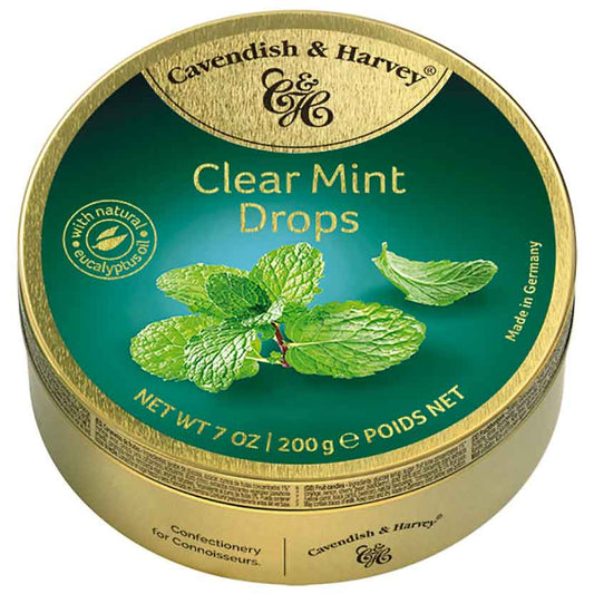Cavendish & Harvey Clear Mint Drops 200g Extragroße Hartkaramellen mit Pfefferminzgeschmack. MHD: 05.11.26