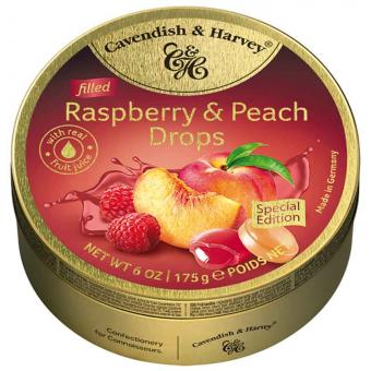 Cavendish & Harvey Filled Raspberry & Peach Drops 175g MHD: 17.07.2025