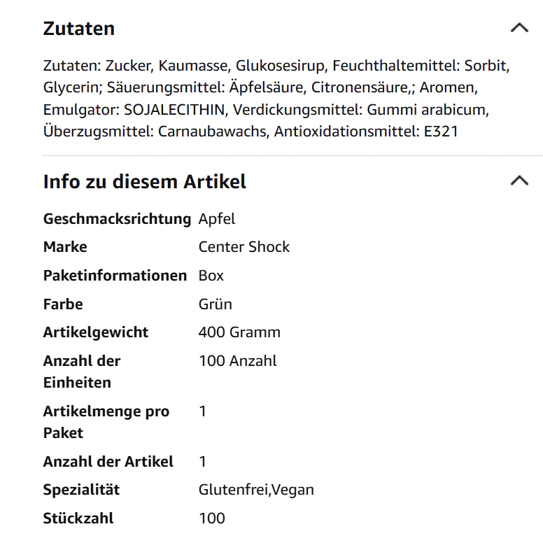 Center Shock Hidden Apple Nährwerttabelle
