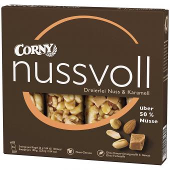 Corny nussvoll Dreierlei Nuss & Karamell 4x24g MHD: 20.12.2024