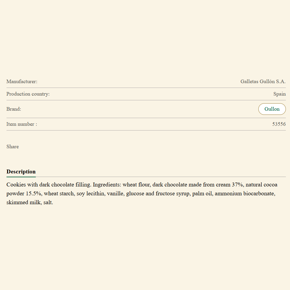 Gullon Duo choco Nährwerttabelle