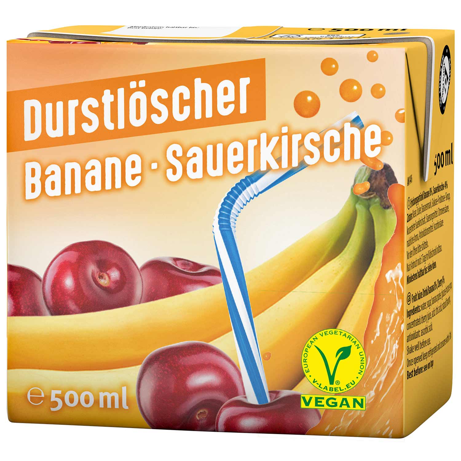 Durstlöscher Banane Sauerkirsche 500ml | Pfandfreies Trinkpäckchen / Erfrischungsgetränk