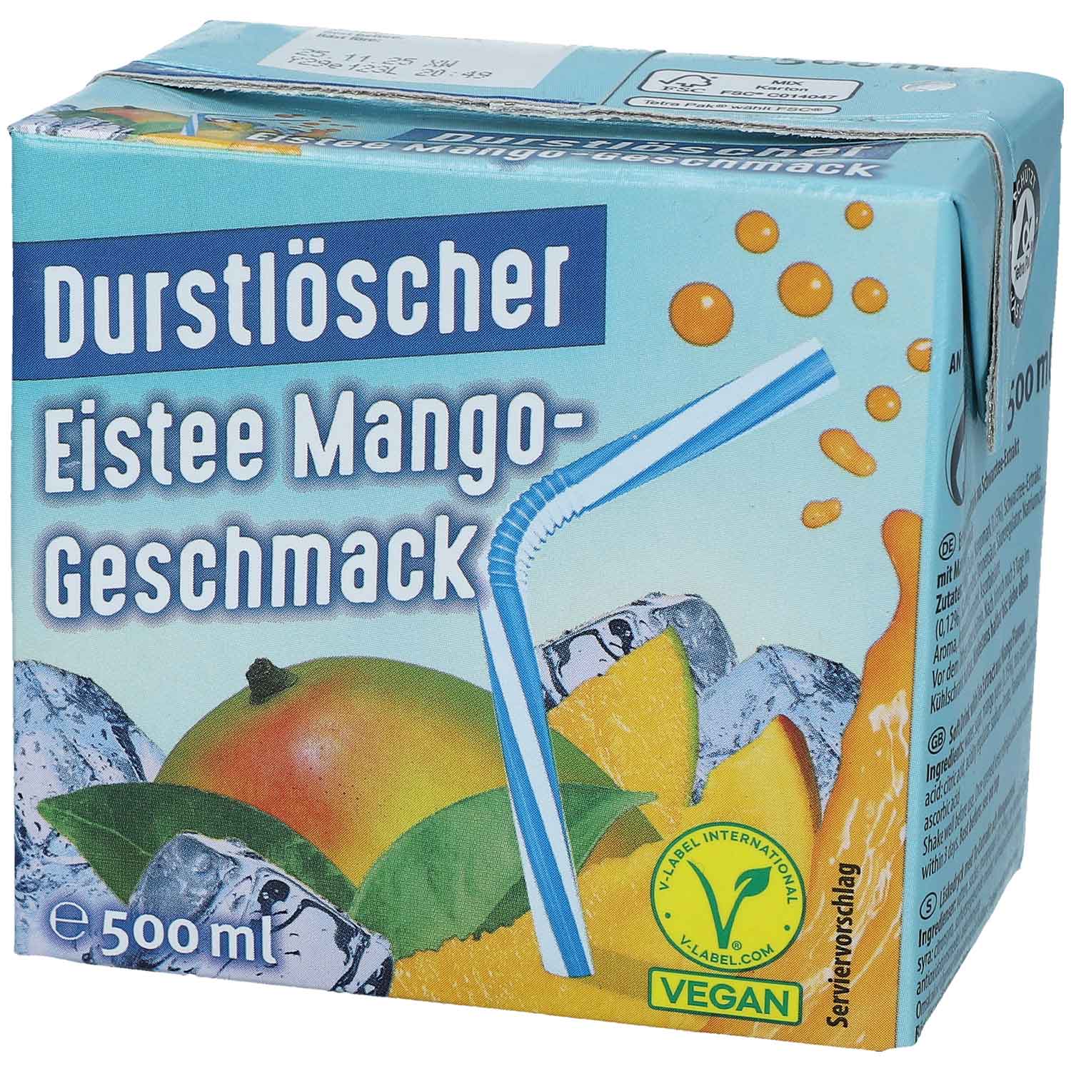Durstlöscher Eistee Mango-Geschmack 500ml | Pfandfreies Trinkpäckchen / Erfrischungsgetränk