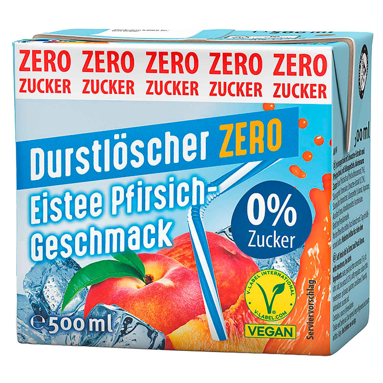 Durstlöscher ZERO Eistee Pfirsisch-Geschmack 500ml | Pfandfreies Trinkpäckchen / Erfrischungsgetränk