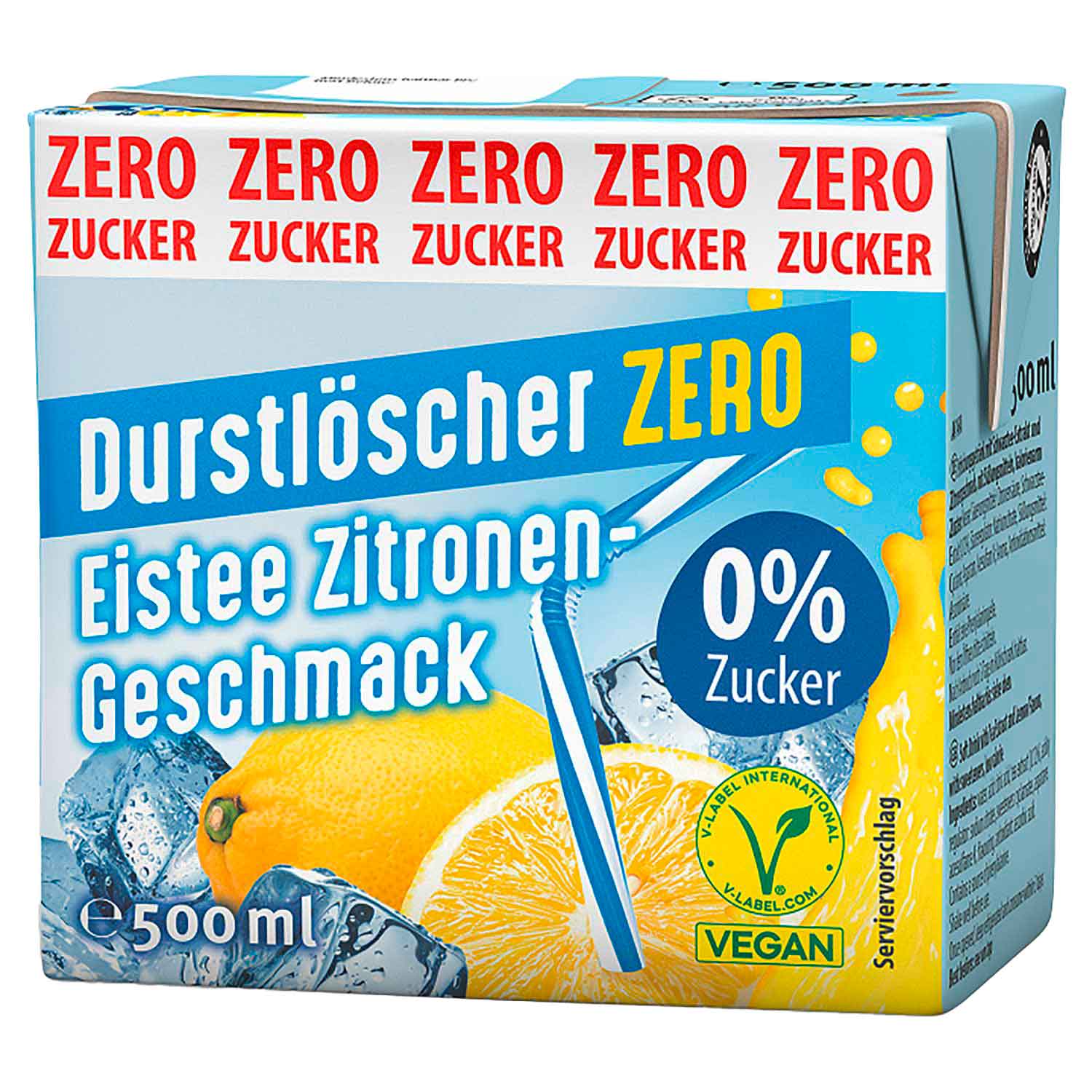Durstlöscher ZERO - Eistee Zitronen-Geschmack 500ml | Pfandfreies Trinkpäckchen / Erfrischungsgetränk