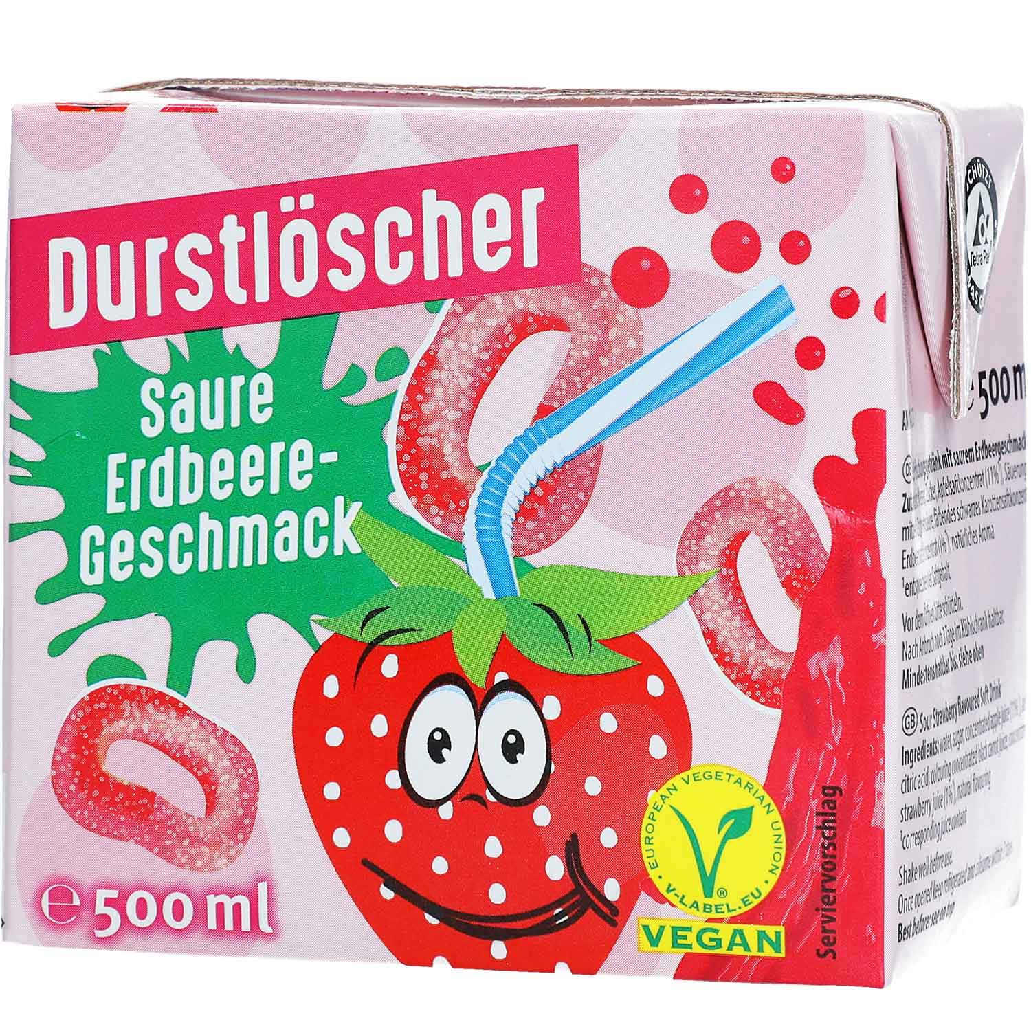 Durstlöscher Saure Erdbeere-Geschmack 500 ml  | Pfandfreies Trinkpäckchen / Erfrischungsgetränk
