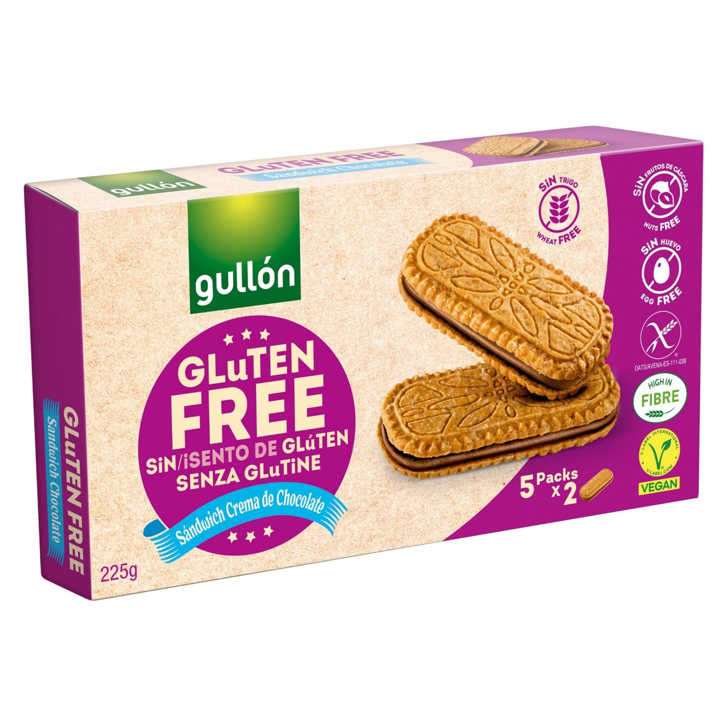Gullon Sandwich Crema de Chocolate - Gluten Free - Vegan - 5 Packs x2