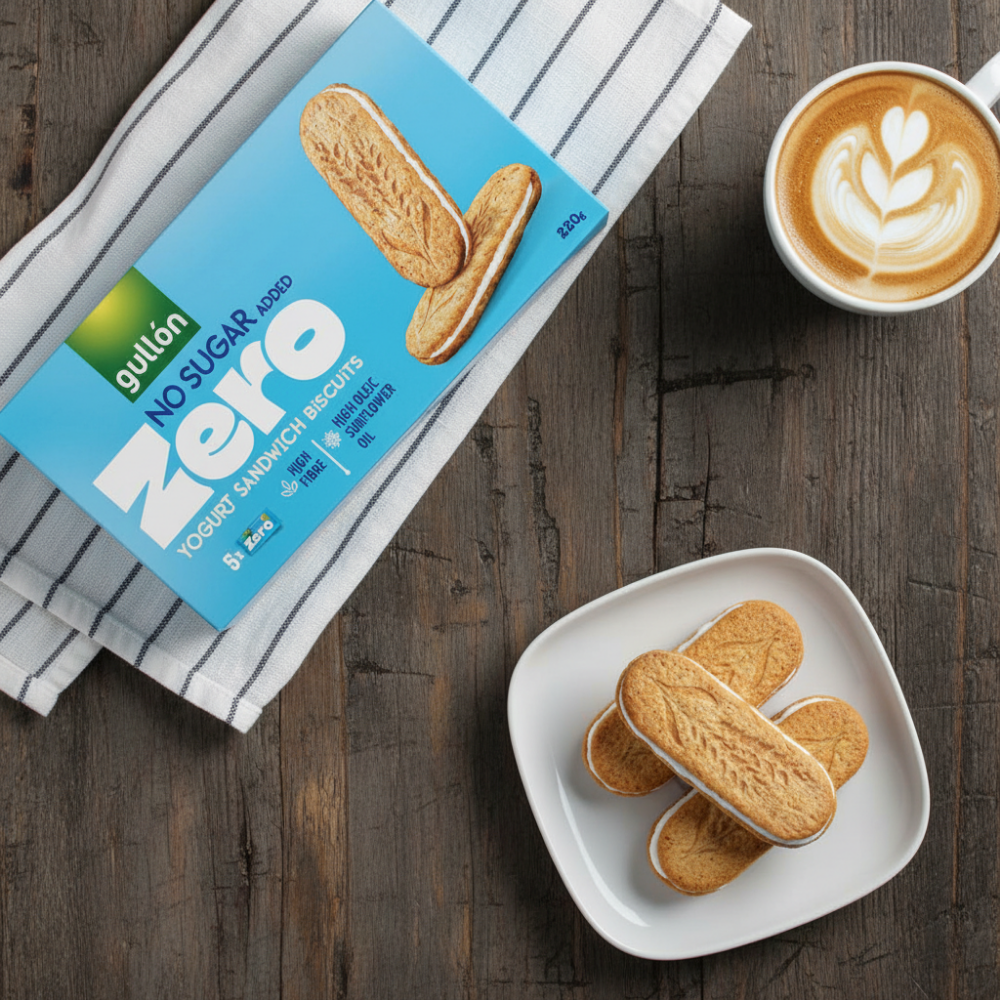 Gullón Yogurt Sandwich Biscuits – No Sugar Added, Voller Genuss!