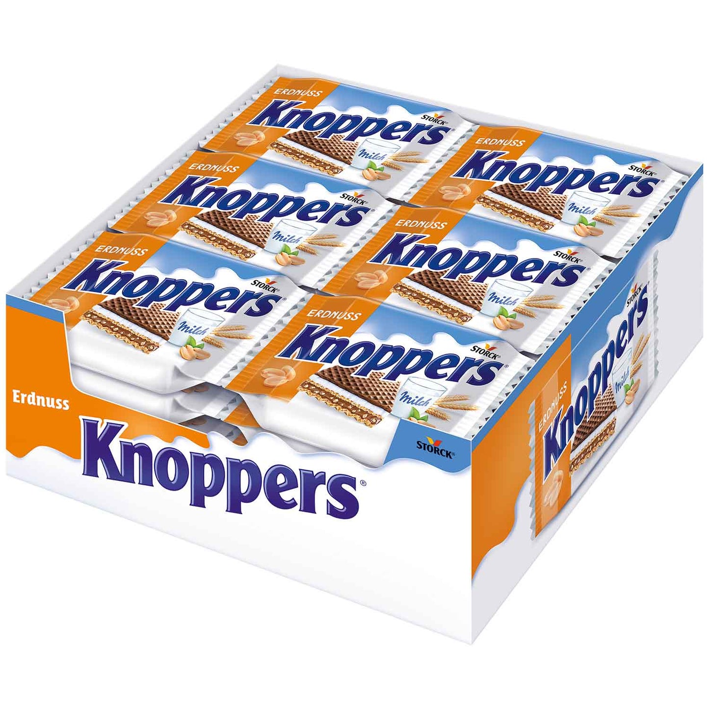 Knoppers Erdnuss – 24 x 25 g – Gefüllte Waffelschnitten mit Milch- und Erdnusscreme, feinsalzigen Erdnuss-Stückchen und Kakao