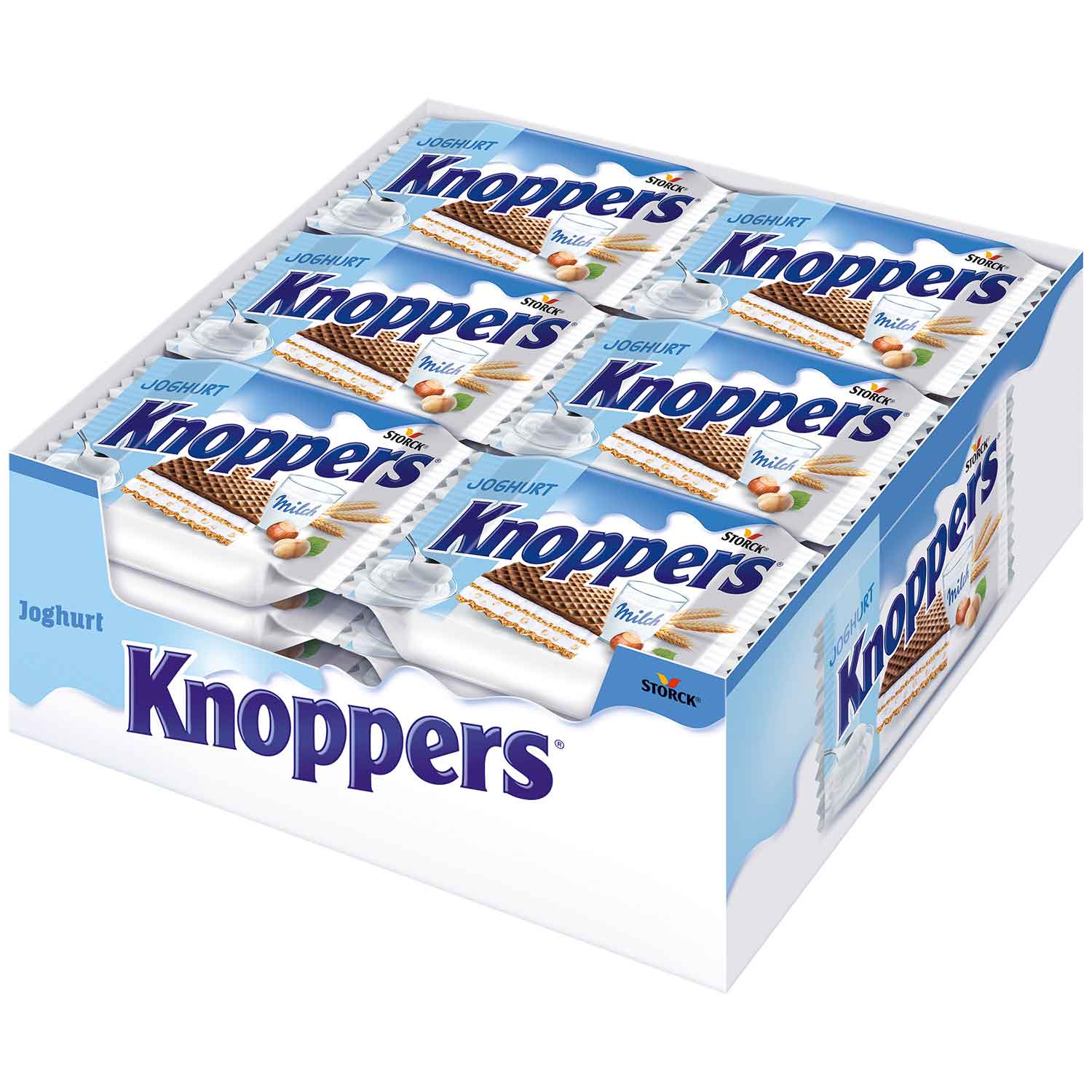 Knoppers Joghurt – 24 x 25 g – Gefüllte Waffelschnitten mit Joghurt- und Nougatcreme, Haselnüssen und Kakao
