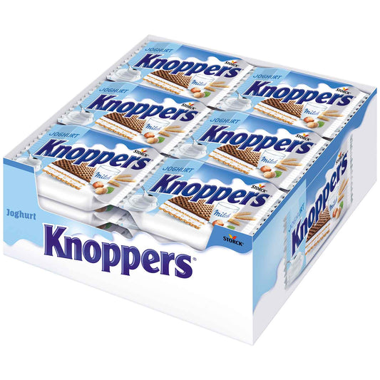 Knoppers Joghurt – 24 x 25 g – Gefüllte Waffelschnitten mit Joghurt- und Nougatcreme, Haselnüssen und Kakao
