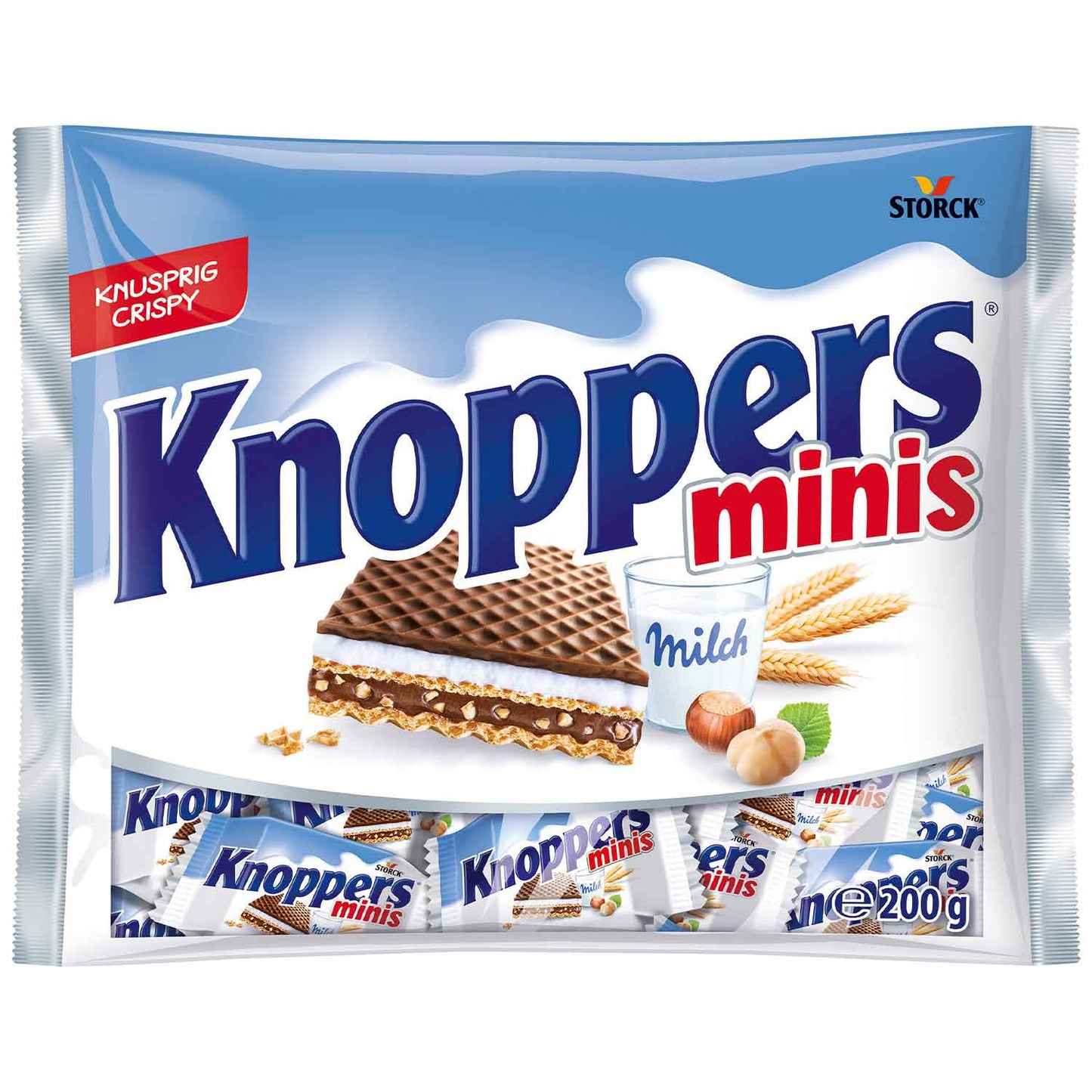 Knoppers minis – 200 g – Gefüllte Waffelschnitten mit Milch- und Nougatcreme, Haselnüssen und Kakao