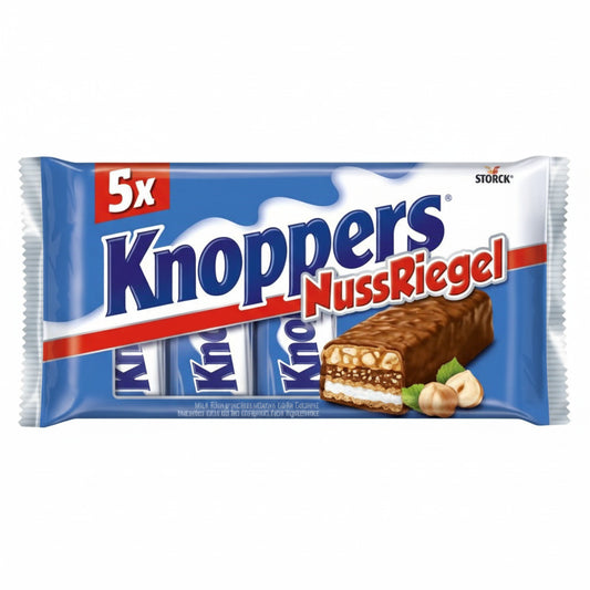 Knoppers NussRiegel – 1 x 200 g (5 Riegel) – Schokoriegel mit Milch- und Nougatcreme, Haselnüssen, Karamell und Vollmilchschokolade 