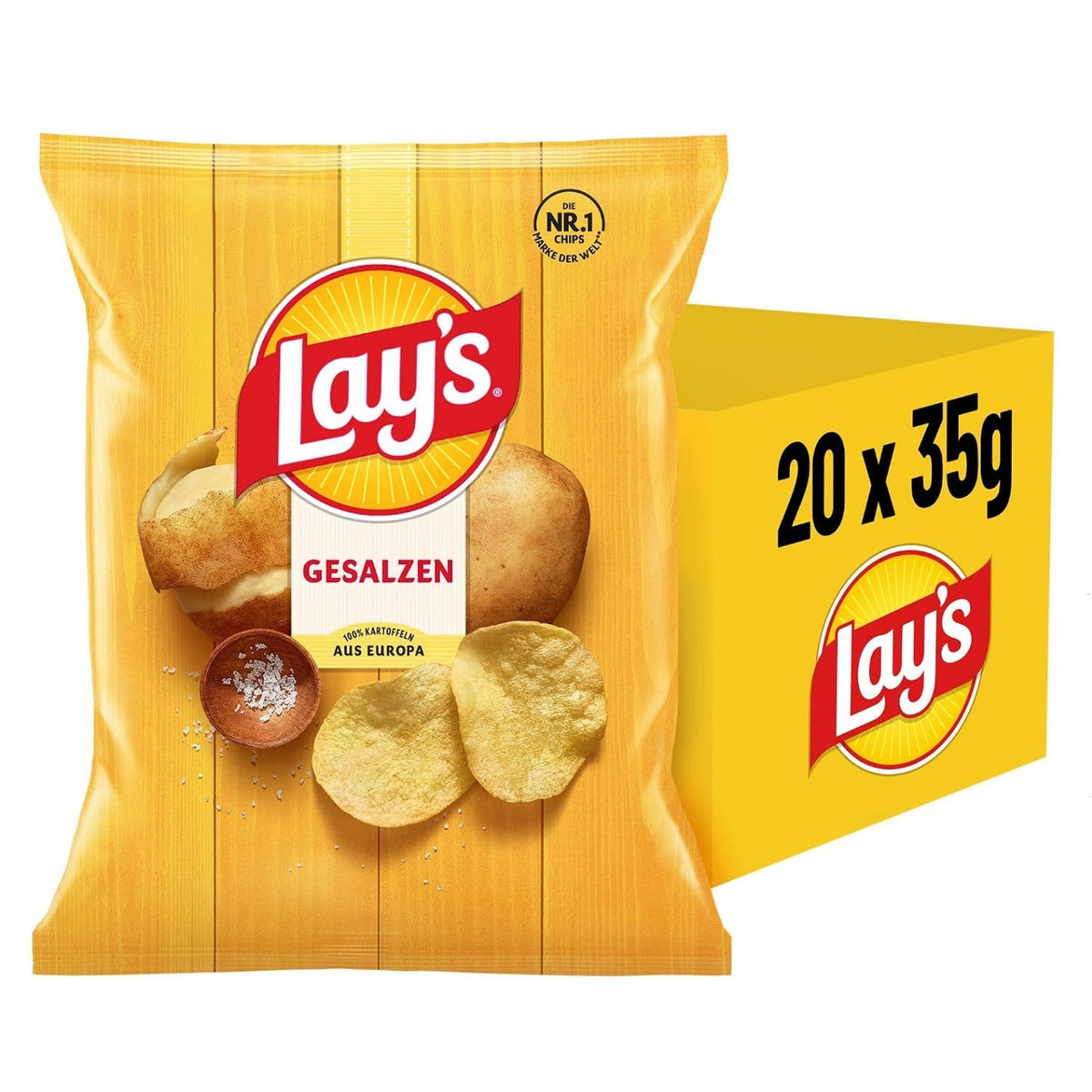 Lays Gesalzen - Knusprig gesalzene Kartoffelchips - 20 x 35g