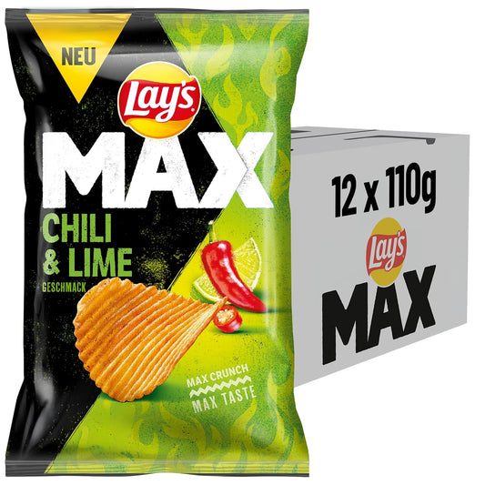 Lay's Max Lay's Max Chili & Lime Geschmack – Knusprige Kartoffelchips für eine gelungene Party (12 x 110 g)
