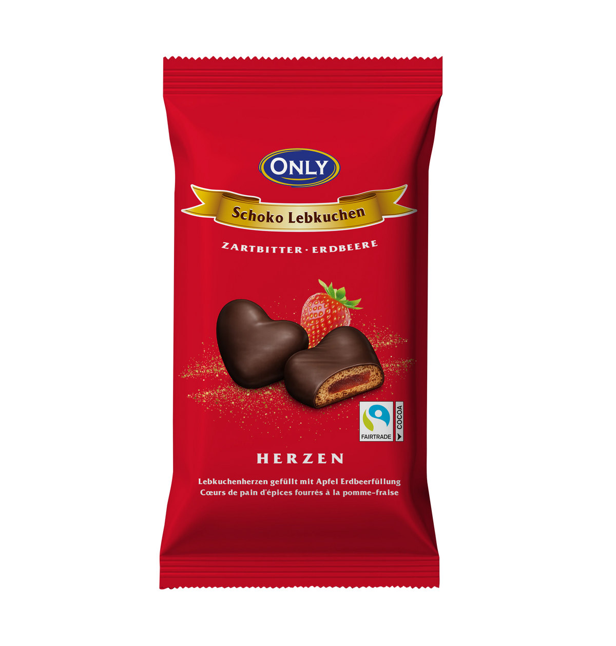 Coeurs de pain d'épices noir fourrés à la purée de fraises 150g