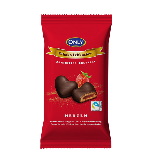 Coeurs de pain d'épices noir fourrés à la purée de fraises 150g