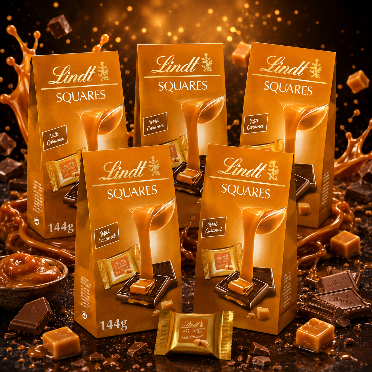 Lindt SQUARES Milk Caramel 5 x 144g