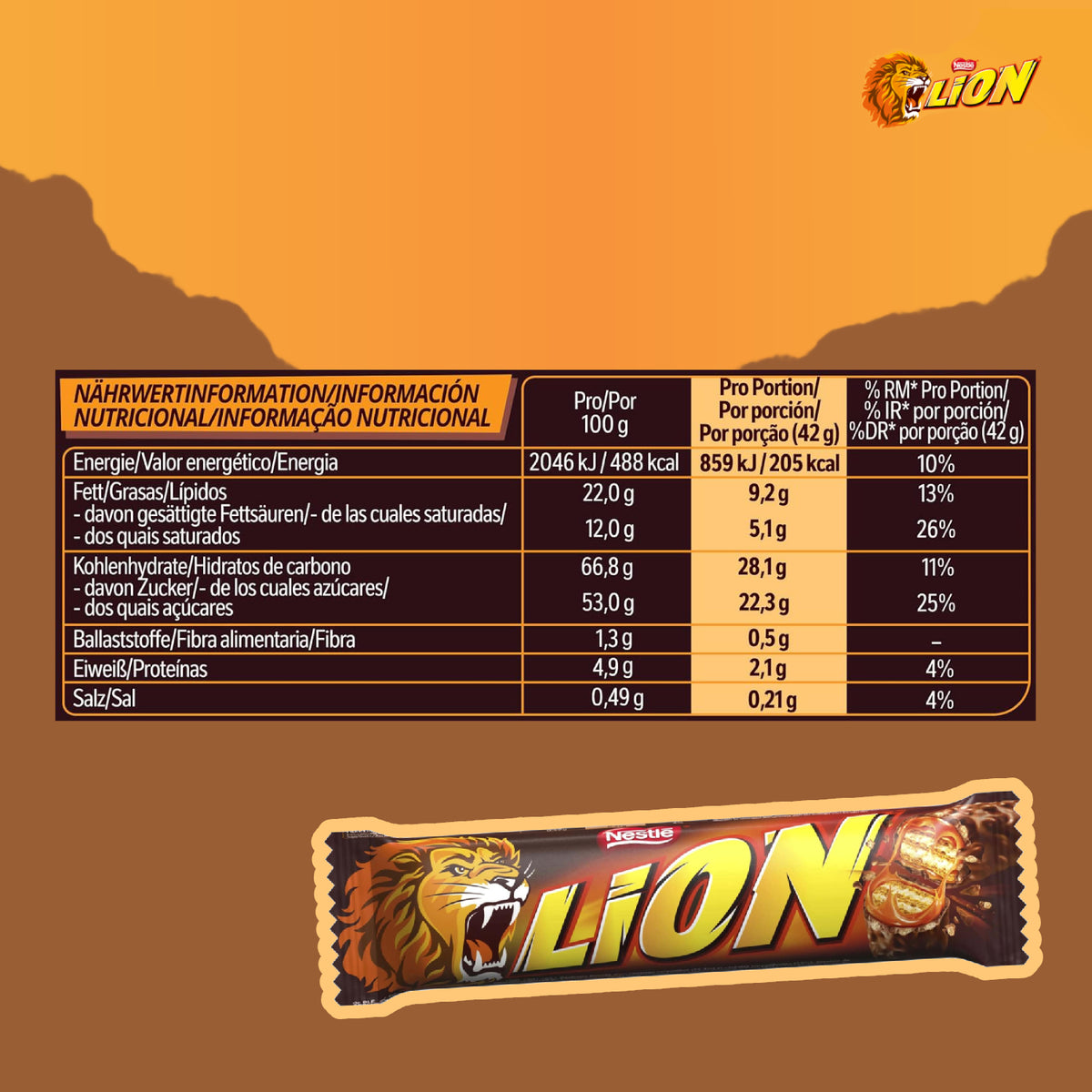 Tableau nutritionnel de la barre de lion