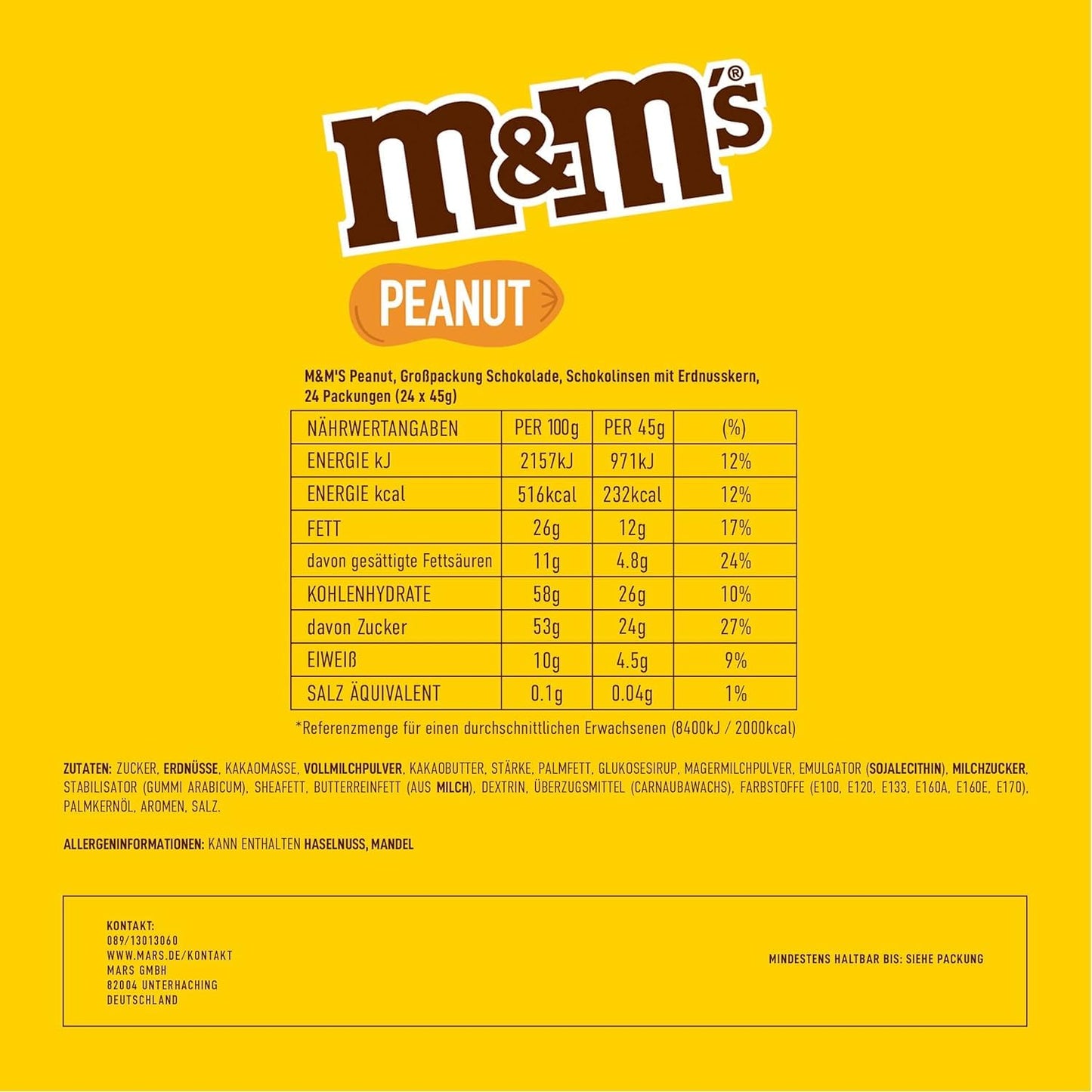 M&Ms Peanut Nährwerttabelle