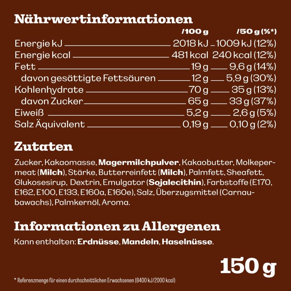 M&Ms Schokolade Nährwerttabelle