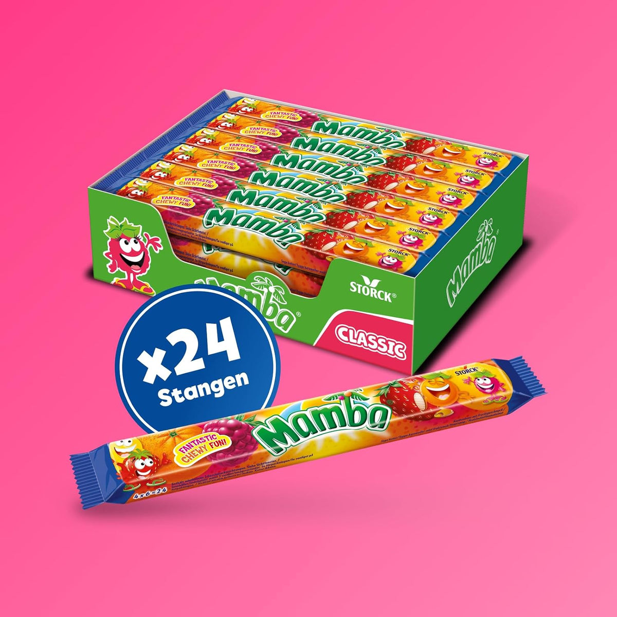 Mamba, Kaubonbons mit Fruchtgeschmack - 24 x 106 g (4er Stange) 