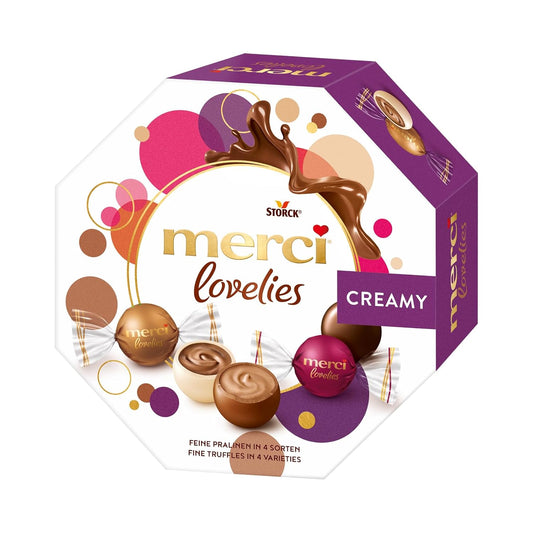 merci lovelies Creamy, cremig gefüllte Pralinenkugeln - 1 x 185 g | Pralinen-Schachtel mit 4 Sorten