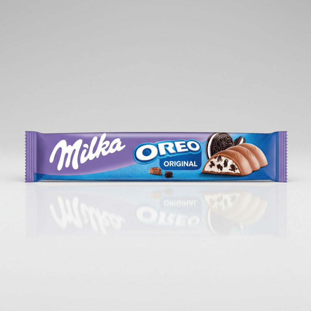 Milka Schokoriegel – Alpenmilch-Schokolade mit OREO Kakaokeks-Stücken und feiner Milchcrèmefüllung