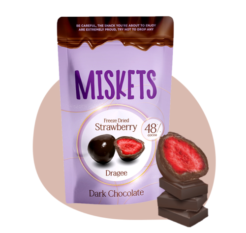 Miskets freeze dried strawberry Dragee Dark Chocolate