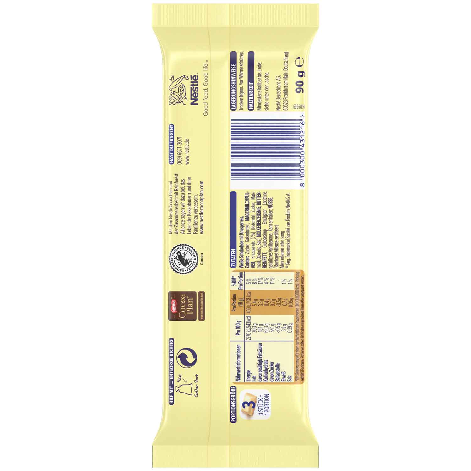 Nestlé Die Weisse Crisp 90g Tafel - Rückseite